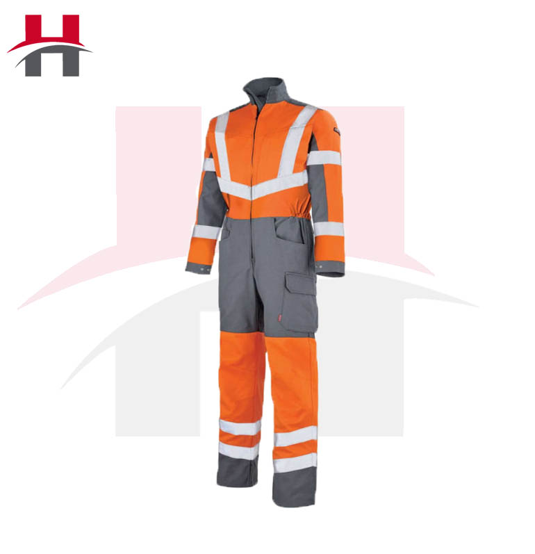 Combinaison de Travail Haute Visibilité Orange Fluo et Gris